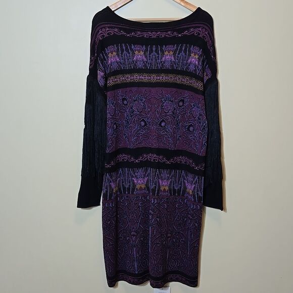 Rara Avis by Iris Apfel Fringe Sleeve Sweater Dress Size 1X Purple Arsty Western - Picture 12 of 15